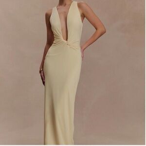 NWT Meshki STELLA Pale Yellow Plunge Maxi Dress